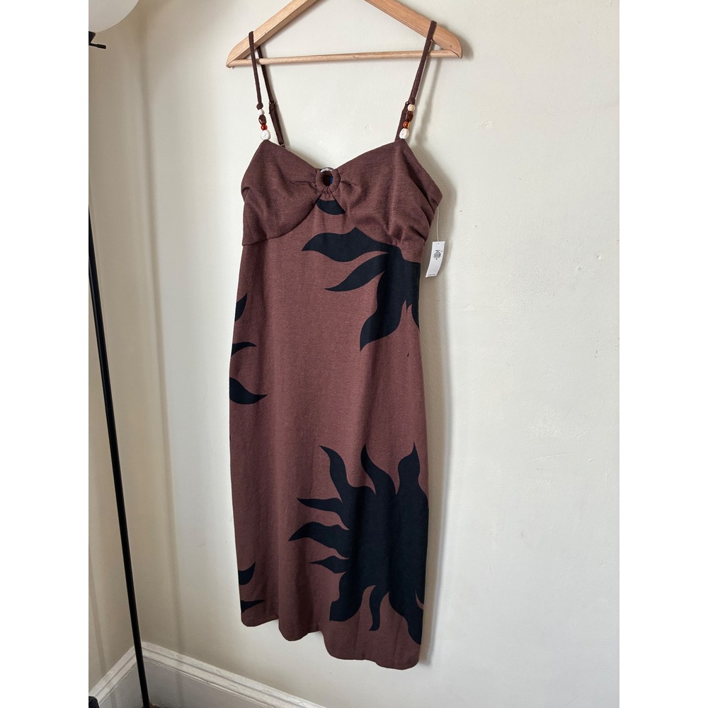 Old Navy Brown Sun Graphic Beaded Strap Midi Dress XL NWT Vacations Minimalist